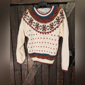 Vintage Knit Sweater - Cream, Red, Green Size M